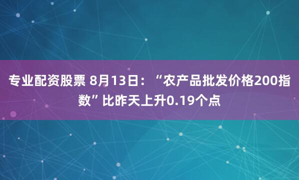 专业配资股票 8月13日：“农产品批发价格200指数”比昨天上升0.19个点